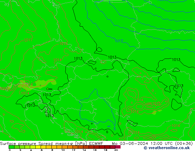 pression de l'air Spread ECMWF lun 03.06.2024 12 UTC