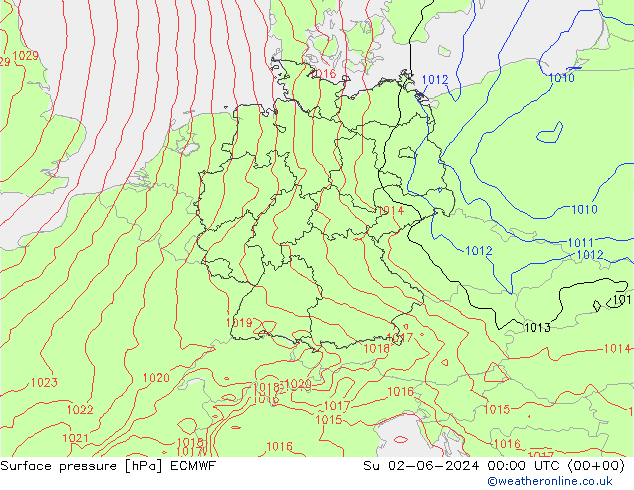 Surface pressure ECMWF Su 02.06.2024 00 UTC