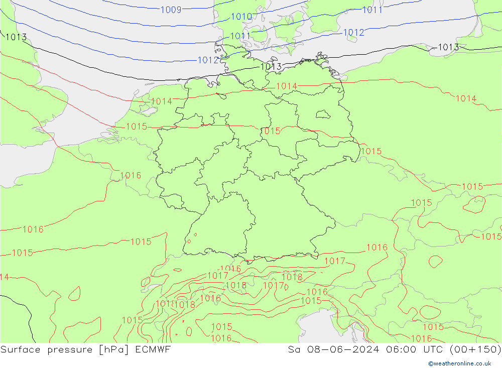 Presión superficial ECMWF sáb 08.06.2024 06 UTC