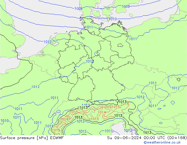 pressão do solo ECMWF Dom 09.06.2024 00 UTC