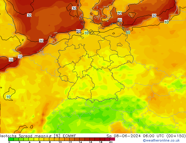 Isotachen Spread ECMWF za 08.06.2024 06 UTC