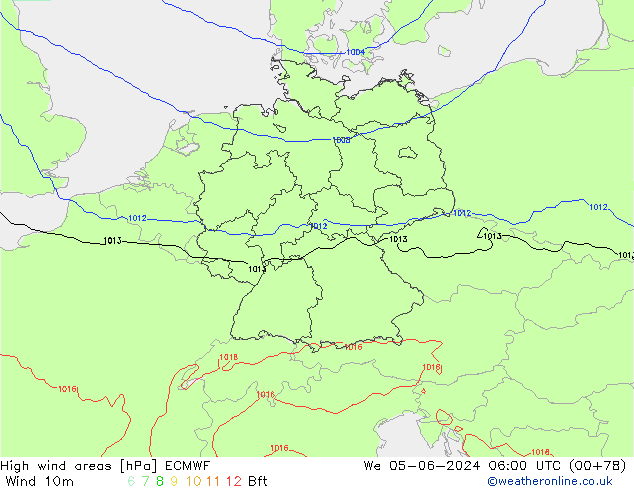 yüksek rüzgarlı alanlar ECMWF Çar 05.06.2024 06 UTC