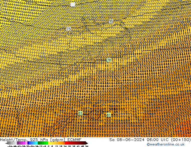 Height/Temp. 925 гПа ECMWF сб 08.06.2024 06 UTC