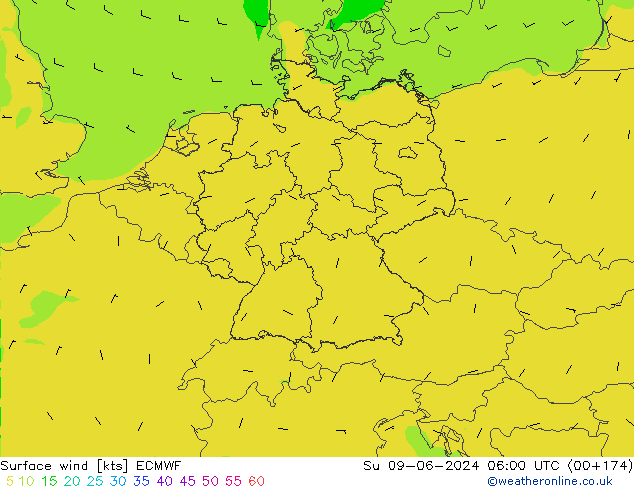 Viento 10 m ECMWF dom 09.06.2024 06 UTC