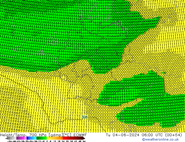 Height/Temp. 700 hPa ECMWF Di 04.06.2024 06 UTC