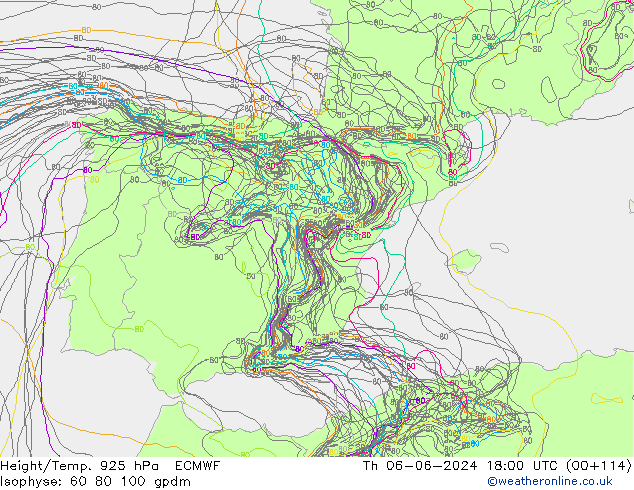 Hoogte/Temp. 925 hPa ECMWF do 06.06.2024 18 UTC