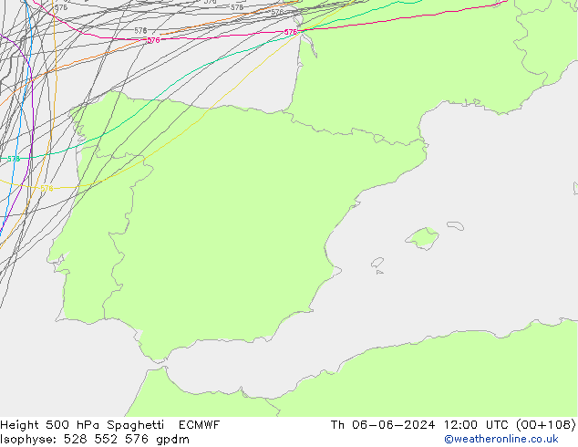 Hoogte 500 hPa Spaghetti ECMWF do 06.06.2024 12 UTC