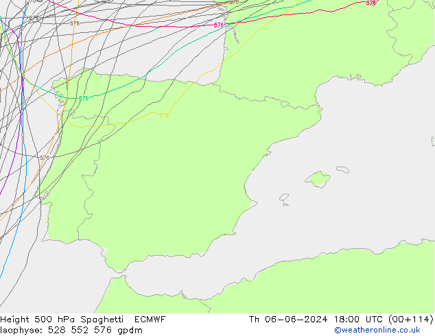 Hoogte 500 hPa Spaghetti ECMWF do 06.06.2024 18 UTC