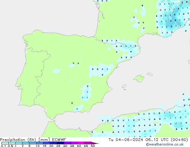 Precipitación (6h) ECMWF mar 04.06.2024 12 UTC