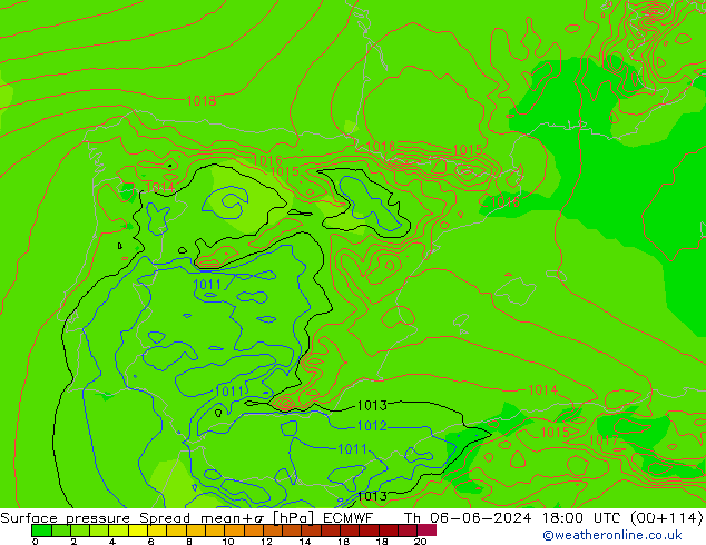 Luchtdruk op zeeniveau Spread ECMWF do 06.06.2024 18 UTC