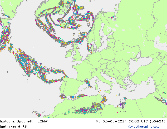 Isotachs Spaghetti ECMWF пн 03.06.2024 00 UTC