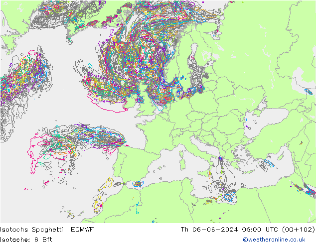 Isotachs Spaghetti ECMWF Th 06.06.2024 06 UTC