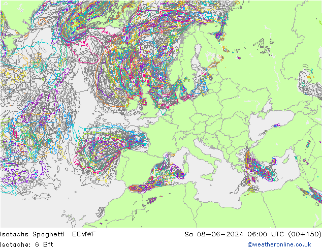 Isotachen Spaghetti ECMWF Sa 08.06.2024 06 UTC
