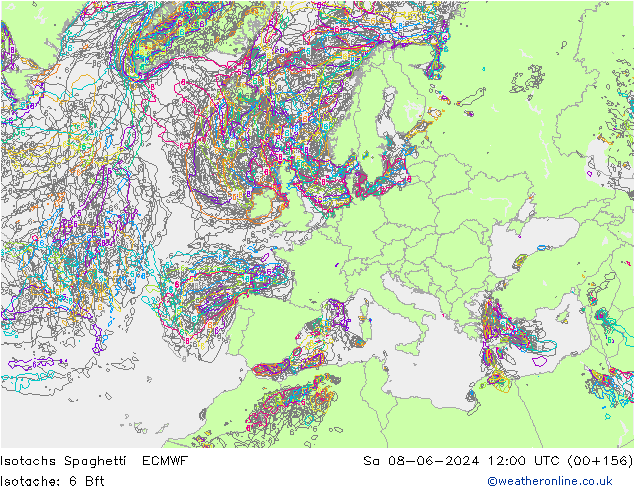 Isotachen Spaghetti ECMWF za 08.06.2024 12 UTC