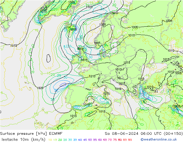 Eşrüzgar Hızları (km/sa) ECMWF Cts 08.06.2024 06 UTC