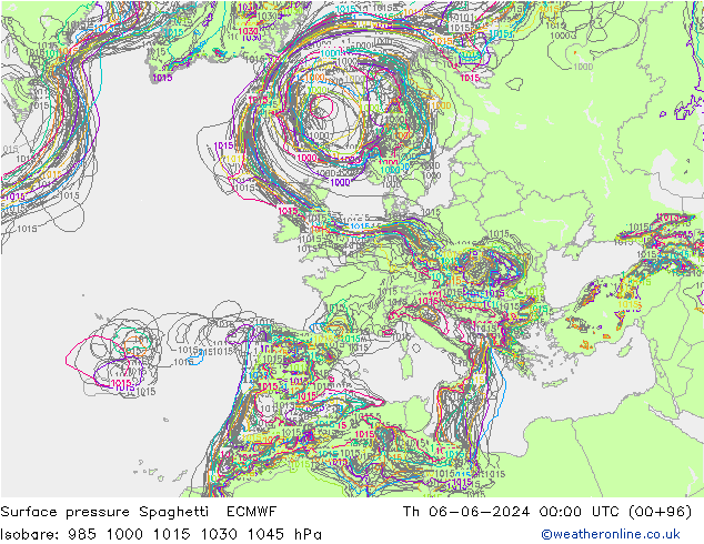 Surface pressure Spaghetti ECMWF Th 06.06.2024 00 UTC