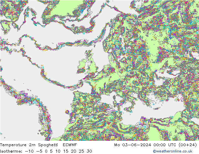 Sıcaklık Haritası 2m Spaghetti ECMWF Pzt 03.06.2024 00 UTC