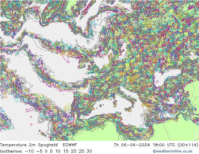 Sıcaklık Haritası 2m Spaghetti ECMWF Per 06.06.2024 18 UTC