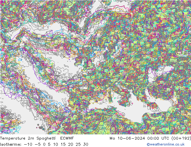 Temperatuurkaart Spaghetti ECMWF ma 10.06.2024 00 UTC