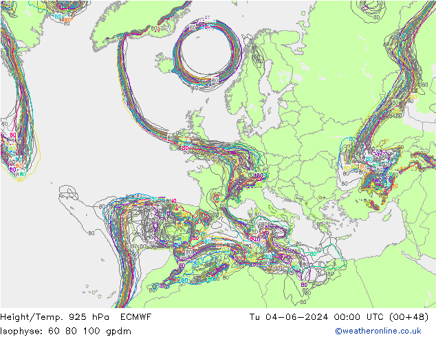 Yükseklik/Sıc. 925 hPa ECMWF Sa 04.06.2024 00 UTC