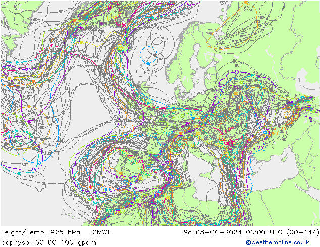 Height/Temp. 925 hPa ECMWF So 08.06.2024 00 UTC