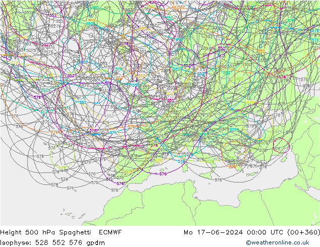Height 500 hPa Spaghetti ECMWF Mo 17.06.2024 00 UTC