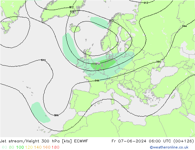 Jet stream/Height 300 hPa ECMWF Fr 07.06.2024 06 UTC