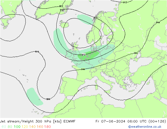 Corrente a getto ECMWF ven 07.06.2024 06 UTC