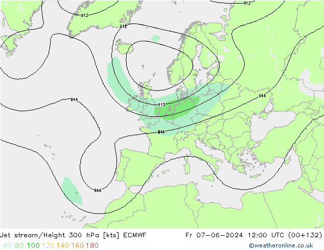Jet stream/Height 300 hPa ECMWF Fr 07.06.2024 12 UTC
