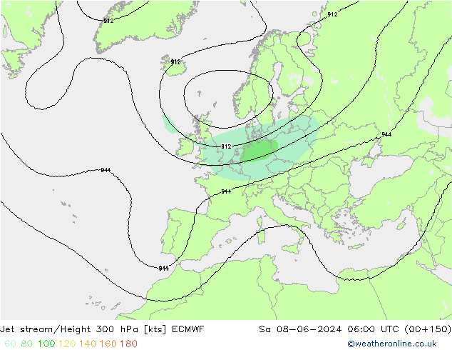 Jet stream/Height 300 hPa ECMWF Sa 08.06.2024 06 UTC