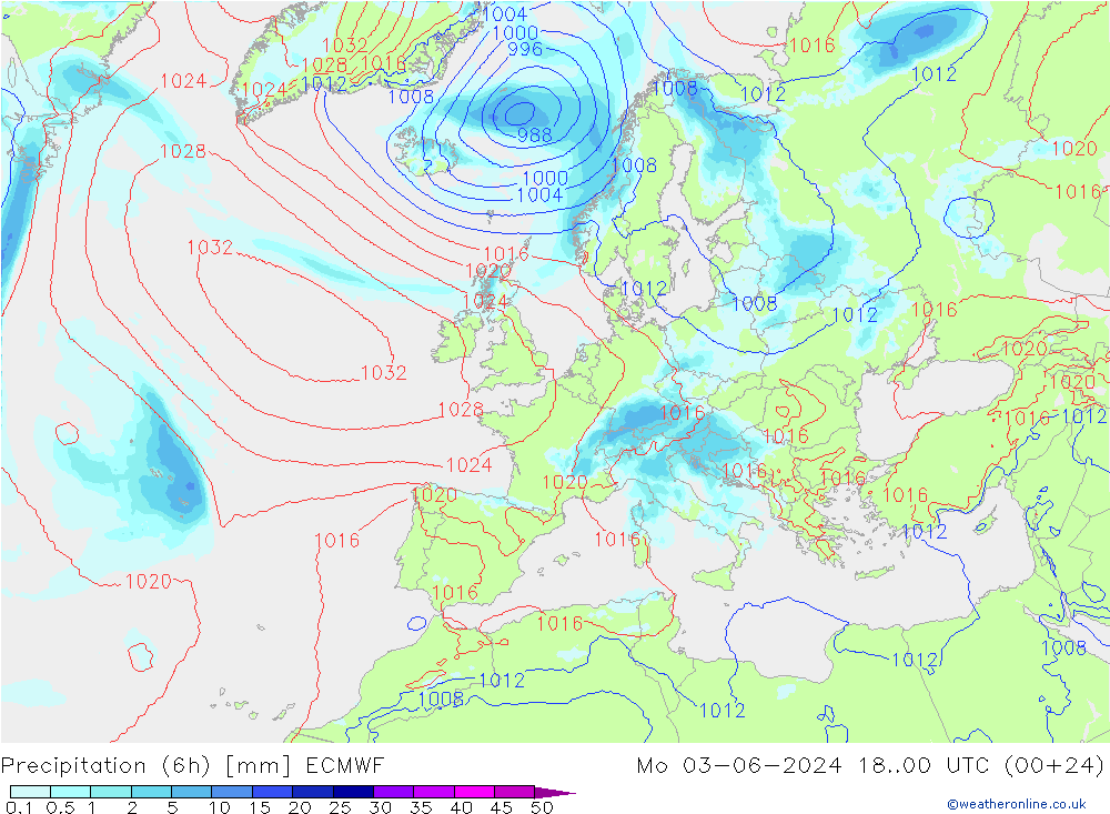 Yağış (6h) ECMWF Pzt 03.06.2024 00 UTC