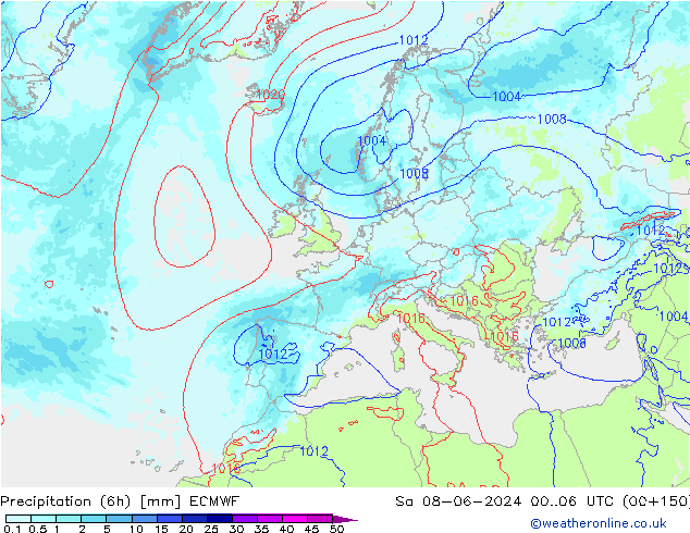 Precipitazione (6h) ECMWF sab 08.06.2024 06 UTC