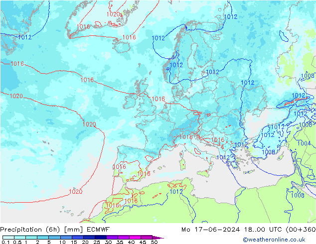 Precipitation (6h) ECMWF Mo 17.06.2024 00 UTC