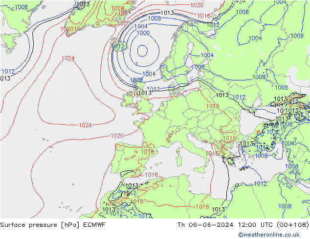 Surface pressure ECMWF Th 06.06.2024 12 UTC