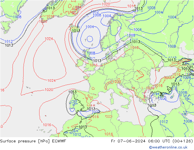 Pressione al suolo ECMWF ven 07.06.2024 06 UTC