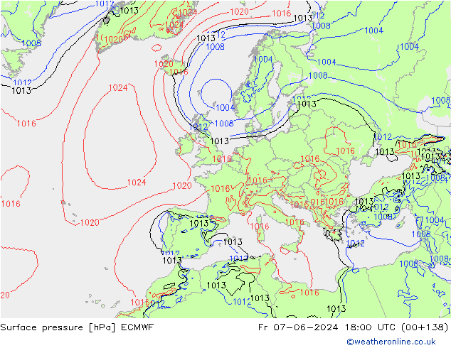 Atmosférický tlak ECMWF Pá 07.06.2024 18 UTC