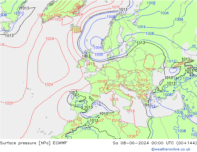 Presión superficial ECMWF sáb 08.06.2024 00 UTC