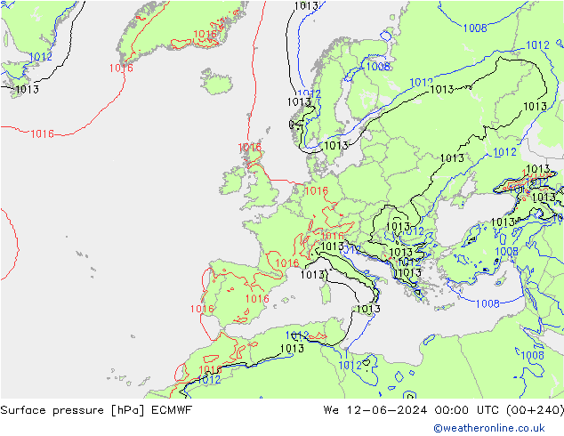 Bodendruck ECMWF Mi 12.06.2024 00 UTC