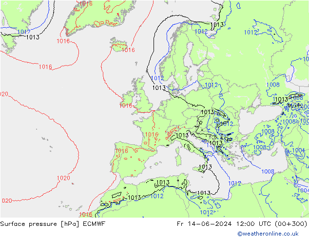 Bodendruck ECMWF Fr 14.06.2024 12 UTC