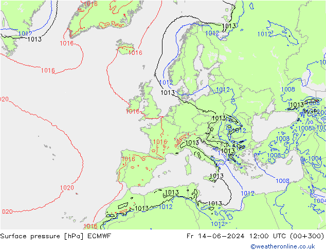 Atmosférický tlak ECMWF Pá 14.06.2024 12 UTC