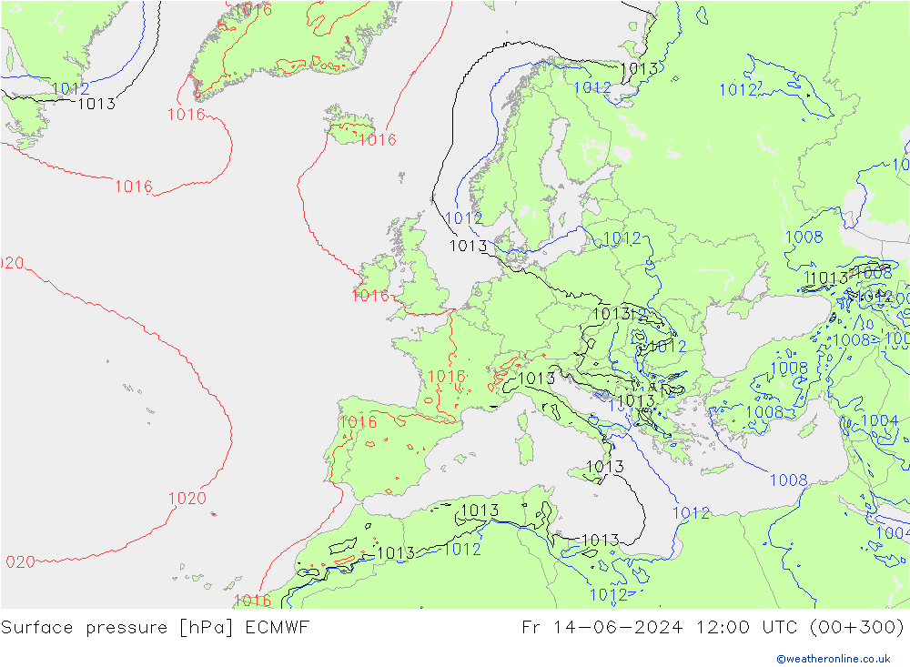 Atmosférický tlak ECMWF Pá 14.06.2024 12 UTC