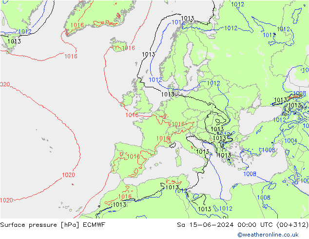 приземное давление ECMWF сб 15.06.2024 00 UTC