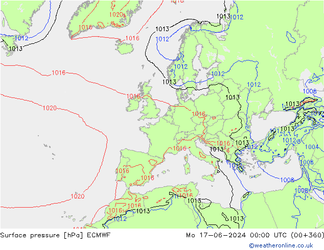 Surface pressure ECMWF Mo 17.06.2024 00 UTC