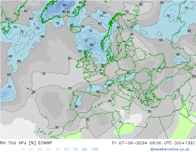 Humidité rel. 700 hPa ECMWF ven 07.06.2024 06 UTC
