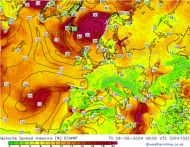 Isotachs Spread ECMWF Th 06.06.2024 06 UTC