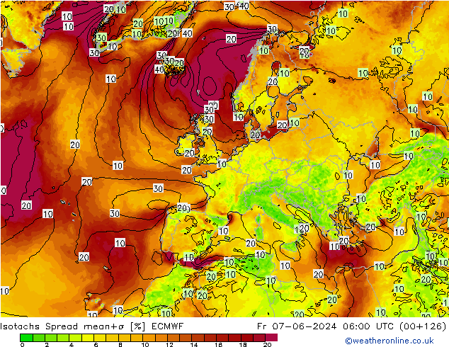 Isotachs Spread ECMWF Fr 07.06.2024 06 UTC