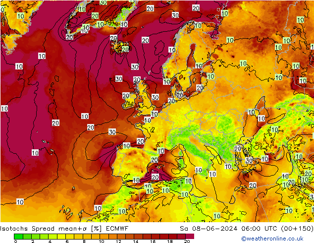 Isotachs Spread ECMWF sab 08.06.2024 06 UTC