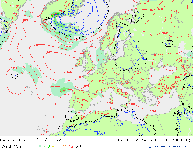 High wind areas ECMWF Ne 02.06.2024 06 UTC