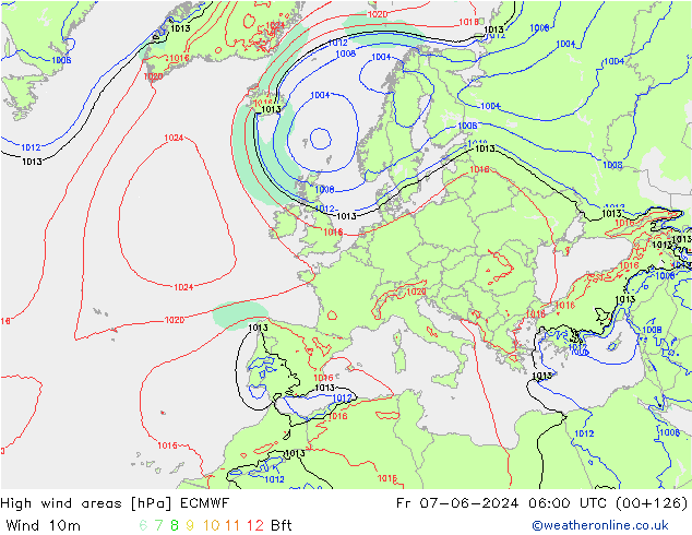 High wind areas ECMWF пт 07.06.2024 06 UTC