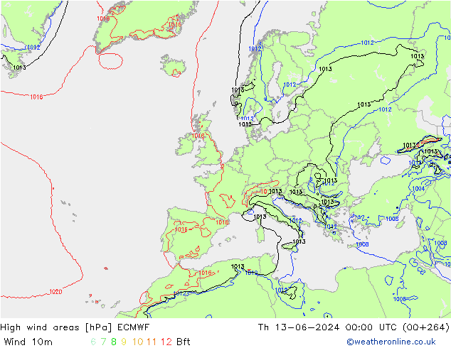 High wind areas ECMWF Th 13.06.2024 00 UTC